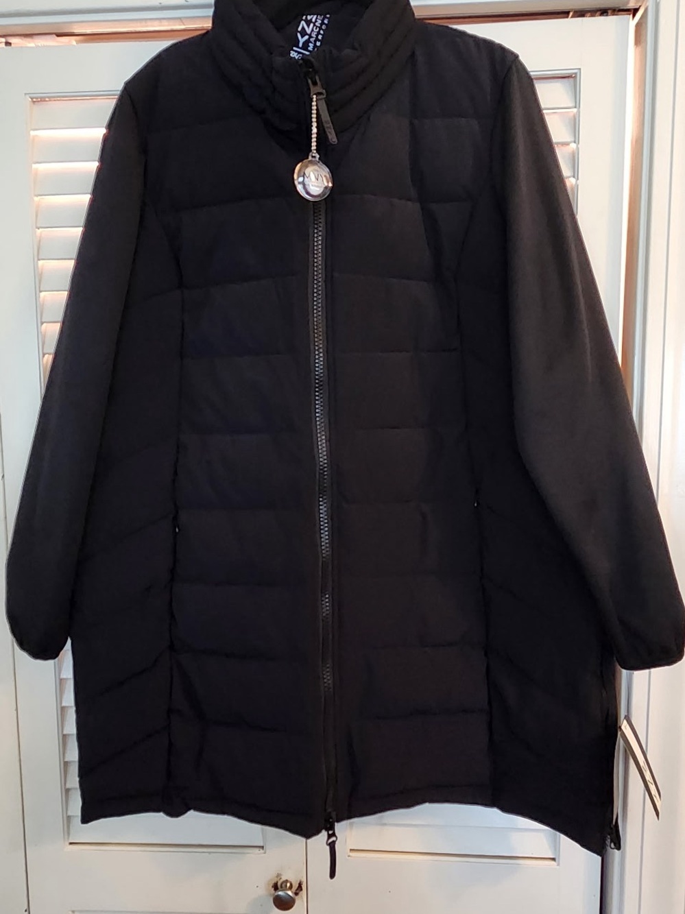 Andrew Marc Women's Black Quilted Long Puffer Coat with Zip